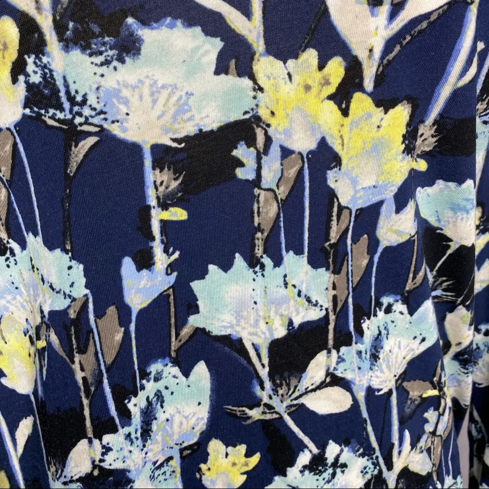 Pure Jill J Jill Small Floral Tunic Long Sleeve Pockets Navy Blue Yellow - Picture 2 of 10